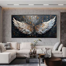 Abstract Wings Oil Painting on Canvas Large Wall Art Original Feather Painting Wings Wall Decor Living room Home Decor Gifts for Friend (style: 01, size: 60x120cm)