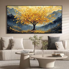 Large Original Golden Tree Oil Painting on Canvas, Custom Wall Art, Abstract Tree of Life Wall Art, Boho Wall DÃƒÂ©cor, Living Room Home Decor (style: 01, size: 80x160cm)