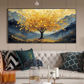 Large Original Golden Tree Oil Painting on Canvas, Custom Wall Art, Abstract Tree of Life Wall Art, Boho Wall DÃƒÂ©cor, Living Room Home Decor (style: 01, size: 100x200cm)