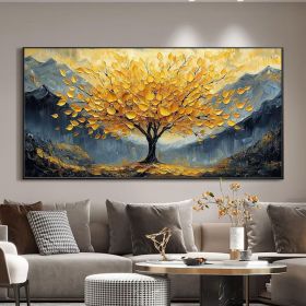 Large Original Golden Tree Oil Painting on Canvas, Custom Wall Art, Abstract Tree of Life Wall Art, Boho Wall DÃƒÂ©cor, Living Room Home Decor (style: 01, size: 140x280cm)