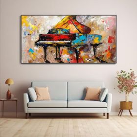 Vintage Piano Hand Canvas Oil Painting Classic Instrument Wall Decor Music Lover Gift Original Boho Texture Art Fine Home Decor Colorful (style: 01, size: 70x140cm)
