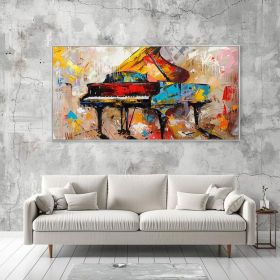 Vintage Piano Hand Canvas Oil Painting Classic Instrument Wall Decor Music Lover Gift Original Boho Texture Art Fine Home Decor Colorful (style: 01, size: 80x160cm)