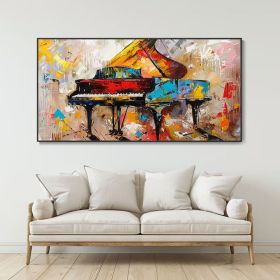 Vintage Piano Hand Canvas Oil Painting Classic Instrument Wall Decor Music Lover Gift Original Boho Texture Art Fine Home Decor Colorful (style: 01, size: 100x200cm)