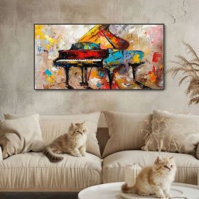 Vintage Piano Hand Canvas Oil Painting Classic Instrument Wall Decor Music Lover Gift Original Boho Texture Art Fine Home Decor Colorful (style: 01, size: 120x240cm)