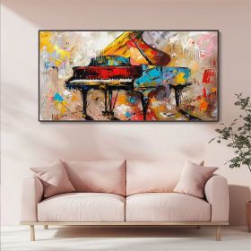 Vintage Piano Hand Canvas Oil Painting Classic Instrument Wall Decor Music Lover Gift Original Boho Texture Art Fine Home Decor Colorful (style: 01, size: 140x280cm)