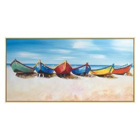 Hand Painted Boat Beach Canvas Painting Landscape Oil Painting For Living Room Salon Decoration Modern Wall Art Picture Handmade (size: 100X150cm)