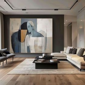 Cubism Female Abstract Faceless Portrait Painting Modern wall art Original Lovers Wall Art Picasso Cubist art Lovers' decor Frame wall art (style: 01, size: 50x50cm)