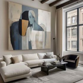 Cubism Female Abstract Faceless Portrait Painting Modern wall art Original Lovers Wall Art Picasso Cubist art Lovers' decor Frame wall art (style: 01, size: 140x140cm)