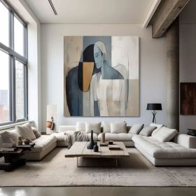 Cubism Female Abstract Faceless Portrait Painting Modern wall art Original Lovers Wall Art Picasso Cubist art Lovers' decor Frame wall art (style: 01, size: 80x80cm)