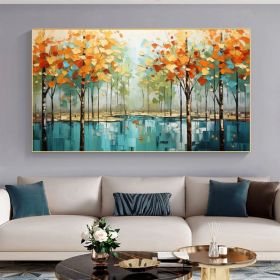 Abstract Forest Oil Painting on Canvas Large Wall Art Original Tree Landscape Art Custom Painting Modern Living Room Decor Handmade Gift (style: 01, size: 100x200cm)
