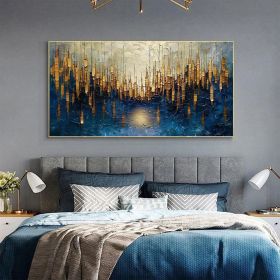 Large Original Gold Oil Painting on Canvas Abstract Minimalist Blue Textured Wall Art Custom Painting,Boho Wall DÃƒÂ©cor Living room Wall Decor (style: 01, size: 100x200cm)