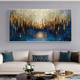 Large Original Gold Oil Painting on Canvas Abstract Minimalist Blue Textured Wall Art Custom Painting,Boho Wall DÃƒÂ©cor Living room Wall Decor (style: 01, size: 120x240cm)