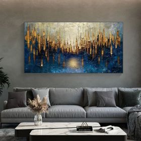Large Original Gold Oil Painting on Canvas Abstract Minimalist Blue Textured Wall Art Custom Painting,Boho Wall DÃƒÂ©cor Living room Wall Decor (style: 01, size: 40x80cm)
