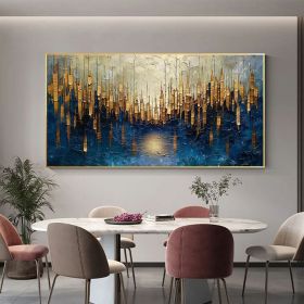 Large Original Gold Oil Painting on Canvas Abstract Minimalist Blue Textured Wall Art Custom Painting,Boho Wall DÃƒÂ©cor Living room Wall Decor (style: 01, size: 60x120cm)