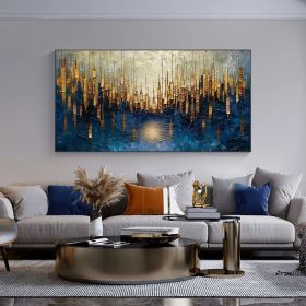Large Original Gold Oil Painting on Canvas Abstract Minimalist Blue Textured Wall Art Custom Painting,Boho Wall DÃƒÂ©cor Living room Wall Decor (style: 01, size: 80x160cm)