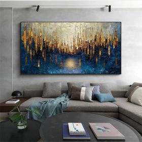 Large Original Gold Oil Painting on Canvas Abstract Minimalist Blue Textured Wall Art Custom Painting,Boho Wall DÃƒÂ©cor Living room Wall Decor (style: 01, size: 70x140cm)