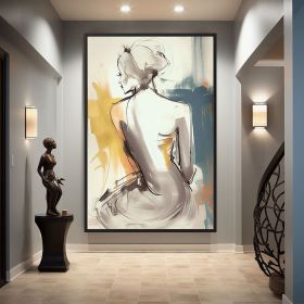 Handmade Oil Painting Beautiful Woman Line Art On Canvas Wall Art Figure Painting Colorful Acrylic Abstract Painting Modern Art Grey And Yellow Wall (style: 01, size: 140x210cm)