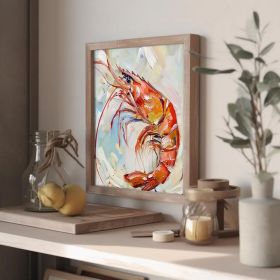 Shrimp Canvas Painting Fish Original Canvas Fine Art Animal Artwork Kitchen Wall Art Decor Gifts (style: 01, size: 80x80cm)