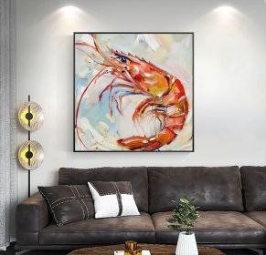Shrimp Canvas Painting Fish Original Canvas Fine Art Animal Artwork Kitchen Wall Art Decor Gifts (style: 01, size: 140x140cm)