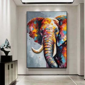 Hand Painted Animal Painting Boho Wall Decor Colorful Elephant Oil Painting On Canvas Animal Painting Art Large Wall Art Original Painting Texture Ac (style: 01, size: 140x210cm)