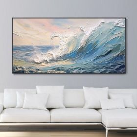Large Hand Painted Seascape Wall Art White Giant Waves Home Painting Blue Ocean Canvas Texture Oil Painting Living Room Wall Decor Housewarming Gift (style: 01, size: 100x200cm)