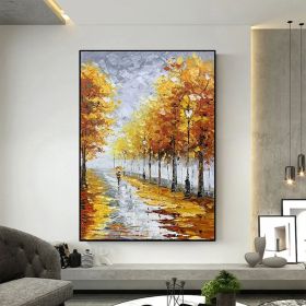 Minimalist Forest Oil Painting on Canvas Large Wall Art Original Abstract Tree Landscape Art Custom Painting Yellow Autumn Decor Home Decor (style: 01, size: 50X70cm)