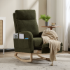 Modern Accent Rocking Chair Rocking Chair with Solid Wood Legs, Upholstered Nursery Glider Rocker, Comfy Armchair with Side Pocket, Living Room Loung