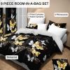 9-Piece Black & Gold Butterfly Bedding & Curtain Set (Queen/King/Cal King) - Quilted Microfiber Bedspread + Sheer Curtains