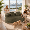 Boneless Compressed Modular Sofa, Soft Striped Corduroy Floor Couch with Deep Seat, Wide Armrests and Back Pillows