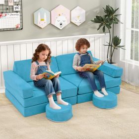 14 PCS Modular Kids Play Couch for Playroom and Bedroom Suede fabric covers Zipper head covers protect (Main Material: Foam, Main Color: Antique Blue)