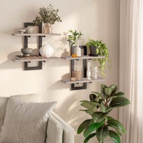 Floating Shelves, 15 Inch Wall Shelf Set of 2, Wall Mounted Storage Shelves 2-Tier, Hanging Bathroom Shelves, for Living Room, Bedroom, Bathroom, Kit (Shape: Rectangular)
