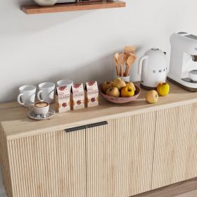 68 Inch Oak Sideboard Buffet Cabinet with 4 Doors, Large Decorative Storage Cabinet with Adjustable Shelves (Color: 68 inch with Fluted Door Oak With Light)