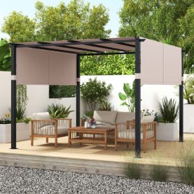 10 x 10 ft Flat Top Pergola with Retractable Canopy for Garden Pool Porch and Backyard (Color: beige)