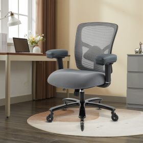 500 LBS Big and Tall Mesh Office Chair, Ergonomic Wide Seat Desk Chair with 4D Armrests, Adjustable Lumbar Support, Metal Base Silent Casters. (Color: grey)