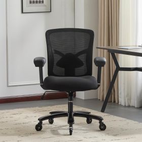 500 LBS Big and Tall Mesh Office Chair, Ergonomic Wide Seat Desk Chair with 4D Armrests, Adjustable Lumbar Support, Metal Base Silent Casters. (Color: Black)