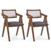 Mid Century Wooden Accent Chairs with Leathaire Seat Cushions Set of 2