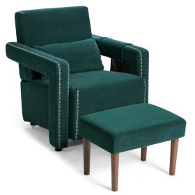 Modern Berber Fleece Accent Chair with Ottoman and Waist Pillow for Living Room (Color: green)