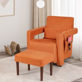 Modern Berber Fleece Accent Chair with Ottoman and Waist Pillow for Living Room (Color: Orange)