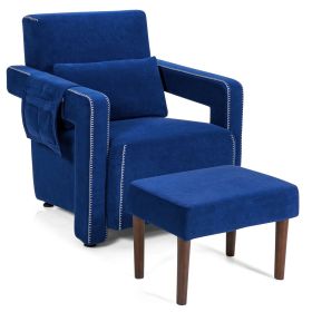Modern Berber Fleece Accent Chair with Ottoman and Waist Pillow for Living Room (Color: Blue)