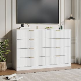 Fluted Drawer Dresser For Bedroom, Wood Storage Cabinet With Golden Metal Handles, Modern Closet Of Drawers for Living Room (Color: White)