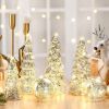 6 Pcs Mercury Glass Christmas Tree for Tabletop Light up Figurine Christmas Tree Mercury Cracked Glass Globe with Light for Xmas Decor Home Party Cen