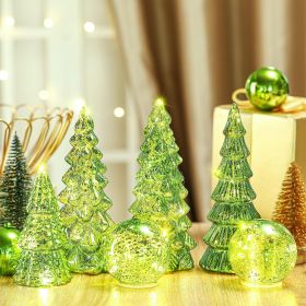 6 Pcs Mercury Glass Christmas Tree for Tabletop Light up Figurine Christmas Tree Mercury Cracked Glass Globe with Light for Xmas Decor Home Party Cen (Color: Lime Green)