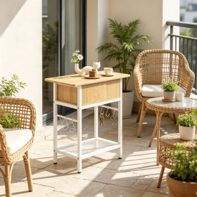 Tea table with charging station socket and flip cover (Color: Natural)