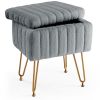 Square Ottoman with Storage, Makeup Cute Soft Small Footstool, Modern Style Faux Fur Seat with 4 Metal Legs & Adjustable Feet for Dressing