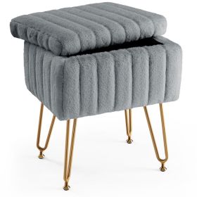 Square Ottoman with Storage, Makeup Cute Soft Small Footstool, Modern Style Faux Fur Seat with 4 Metal Legs & Adjustable Feet for Dressing (Pack Size: 1 Pack)