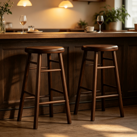 Set of 2 24" Swivel Bar Stools with Footrests And Crossbars for Kitchen Island Dining Room (Color: Walnut)