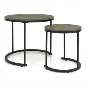 Set of 2 Modern Round Stacking Nesting Coffee Tables (Color: Oak)