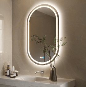 Tempered Glass Frame Mirror with Anti-Fog and Anti-Shatter Features,20"x28" Rectangular Wall-Mounted Bathroom Mirror (PS17-70: PS17-90)