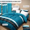9-Piece Turquoise Swirl Bedding & Curtain Set (Queen/King/Cal King) - Quilted Microfiber Bedspread + Sheer Curtains