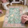 Botanical Birds 5x7 Washable Living Room Rug, Boho Green Bedroom Dining Room Rugs for Under Table, Large Vintage Indoor Floor Carpet for Home Office